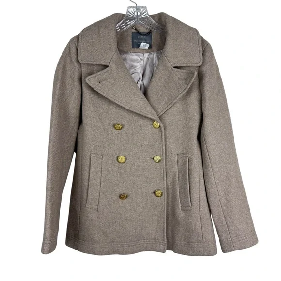 J. Crew Stadium Cloth Beige Pea Coat with Gold Buttons - Picture 5 of 11